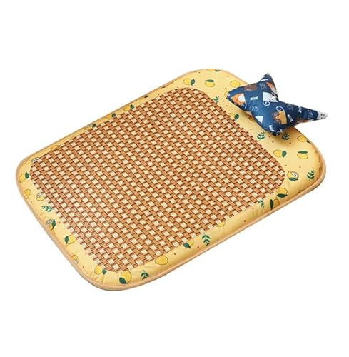 Qukaim Katzenkühlmatte Rattan Hundekühlmatte für den Sommer, bissfestes Haustierbett, atmungsaktive Katzenkühlmatte, Größe M, Gelb von Qukaim