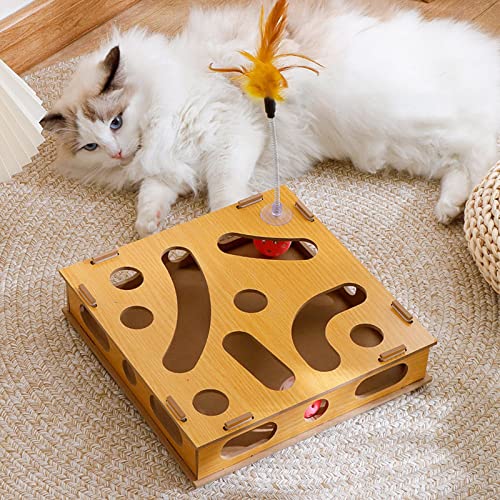 Qukaim Katzenspielzeug Katzenspielzeug Puzzlebox mit Teasing Stick und Glockenball, interaktive Kätzchen-Spielbox von Qukaim