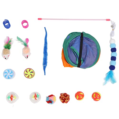 Qukaim Katzenspielzeug-Set, 15-teiliges Katzenspielzeug-Set, interaktives Kätzchenspielzeug-Sortiment, lustiges Katzenspielzeug mit Zelt, Ball, Maus und Federn, ideal für Spielzeit und Verlobung von Qukaim