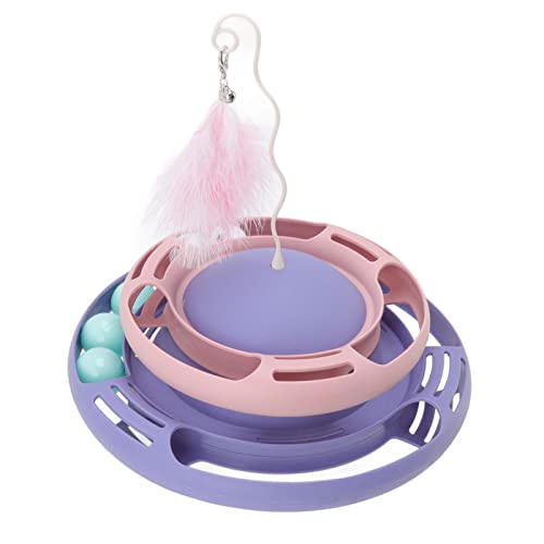 Qukaim Kitten Turntable Toys Cat Turntable Toys, Multifunctional Puzzle Interactive Cat Roller Tracks Ball with Teasing Stick for Cats and Kittens, Purple and Pink von Qukaim