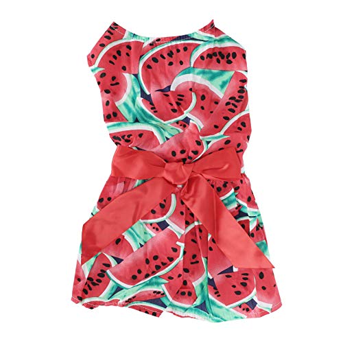 Qukaim Kleine Hundekleidung Haustier Kleine Hunde Kleid Sommer Polyester Rock mit Fruchtmuster Wassermelone Rot Größe S Ideal für Partys und besondere Anlässe von Qukaim