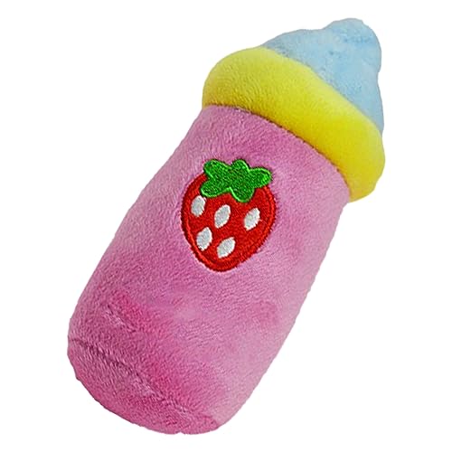 Qukaim Kleiner Hund Plüschtier Plüsch Hundespielzeug, bissfestes Kauspielzeug in niedlicher rosa Flaschenform, ideal für kleine Hunde, lindert Langeweile, 25 cm lang von Qukaim