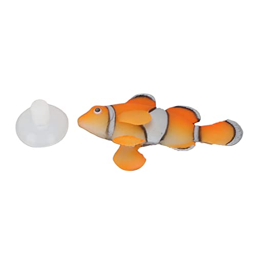 Qukaim Künstlicher schwimmender Clownfisch aus Silikon, künstlicher schwimmender Clownfisch, Leuchteffekt, Aquarium-Dekoration, schwimmender Clownfisch, Dekoration mit Saugnapf, Orange von Qukaim