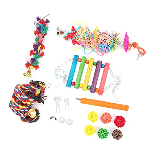 Qukaim Papageien Kletterspielzeug Sittich Kauspielzeug Set, 12 Stück Baumwollseil Klettern Treppe Frosted Stick Haustier Vögel Papageien Kletterstation Spielzeug von Qukaim