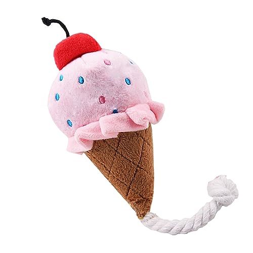 Qukaim Pet Biting Toy Plush Ice Cream Pet Chewing Toy, Soft Plush Biting Toy for Dogs, Anxiety Reduction Interactive Tething Toy, Pink von Qukaim