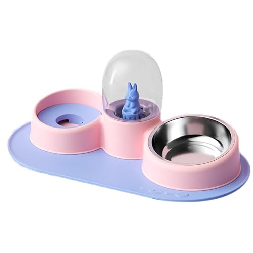 Qukaim Pet Bowls Pet Water and Food Bowl Set, Stainless Steel Double Pet Bowls with Silicone Placemat, Cute Toy for Dogs Cats, Blue Rabbit Design, for Dogs and Cats von Qukaim