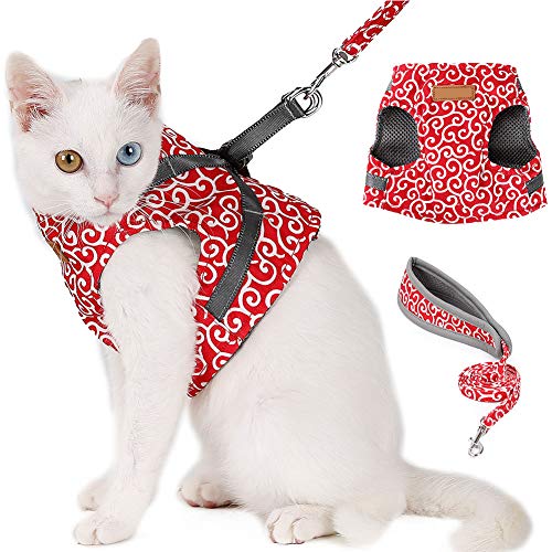 Qukaim Pet Cat Harness Cat Harness Padded Vest with Leash, Escape Proof Adjustable Mesh for Cat Walking, Red XS von Qukaim