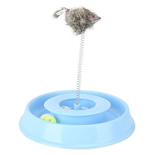 Qukaim Pet Cat Toy Plastic Pet Cat Teaser Toy, Interactive Playing Board with Bell Ball and Spring Mouse, Funny Cat Kitten Playtime, Blue von Qukaim