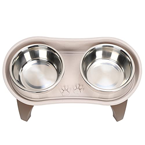 Qukaim Pet Dinner Table Large Elevated Dog Feeder, Raised Stainless Steel Dog Bowl Tray, Non-Slip Pet Dining Table with Double Bowls, Dog Dinner Table, 40cm Long, Silver von Qukaim