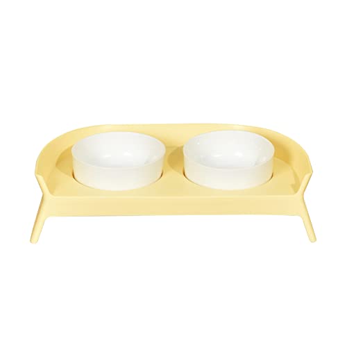 Qukaim Pet Double Bowl Double Dog Water Food Bowls, Elevated Pet Double Bowl for Dogs Cats, Yellow and White von Qukaim