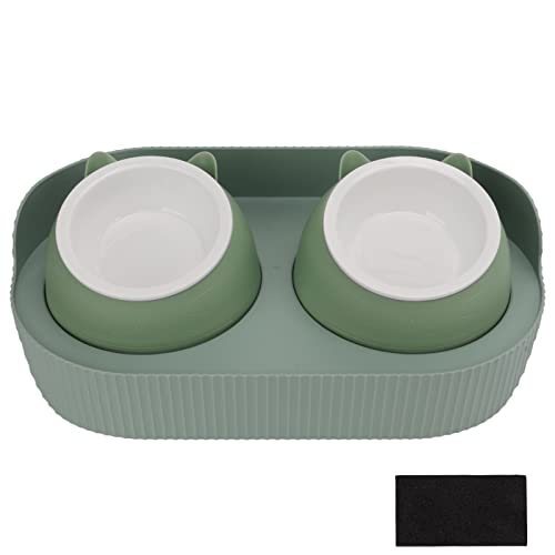 Qukaim Pet Feeder Keramik Pet Bowl Set, Lebensmittelqualität Anti-Splash Doppel Futter Wasser Schalen für Katzen und Hunde, Grün Cheongsam Meow Design, Geeignet für Kätzchen und Welpen von Qukaim