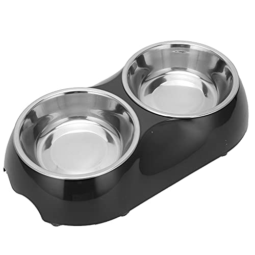 Qukaim Pet Food Water Feeder Edelstahl Doppel Pet Bowls, Rutschfester Futter- und Wasser-Futterspender für mittlere und kleine Haustiere, Schwarz, 2 Behälter von Qukaim