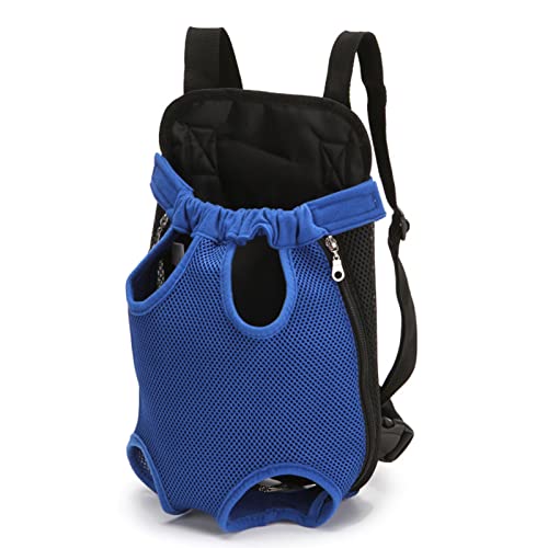 Qukaim Pet Front Pack Pet Carrier Rucksack, Verstellbare Beine heraus Freisprecheinrichtung Haustier Front Tragetasche für Hunde Katzen, Atmungsaktiv, Blau, S von Qukaim