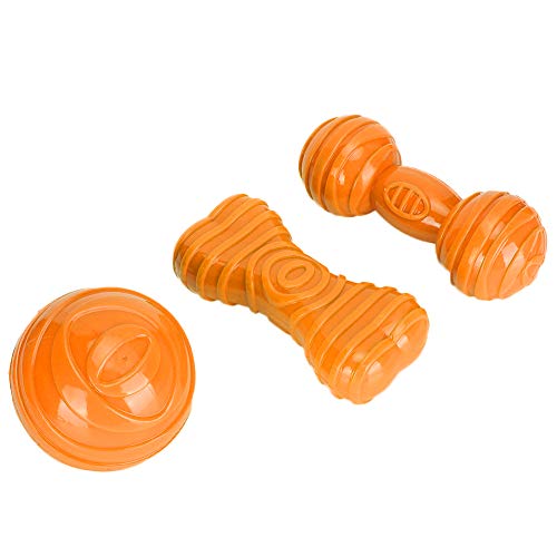 Qukaim Pet Interactive Toy Pet Ball Dog Barbell TPR Bone Grinding Teeth Chew Toy, Interactive Dog Training Toy, Orange Durable TPR Material, Suitable for All Dog Sizes von Qukaim