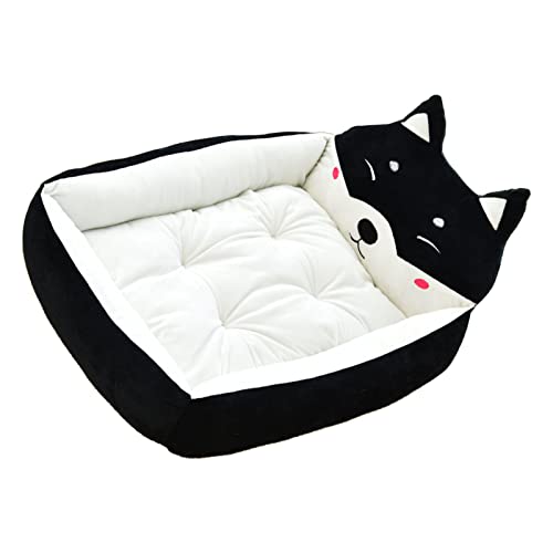 Qukaim Pet Kennel Bed Plush Cartoon Dog Bed, Pet Kennel Bed for Dogs Cats, All Seasons Washable Dog Sofa Bed, Cute Winter Warm Cartoon Pet Nest, Black Akita, Approx. 50cm/19.7in (Pets Less Than von Qukaim