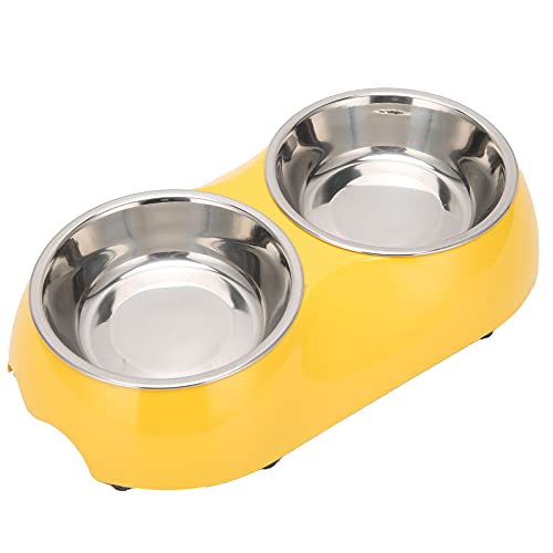 Qukaim Pet Supplies Edelstahl rutschfeste doppelte Futternäpfe Haushalt Futter Wasser Futterspender für mittlere und kleine Haustiere Gelb 2 x 500 ml Kapazität Haustierbedarf von Qukaim