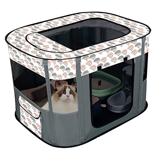 Qukaim Pet Supplies Faltbares Katzenhaus mit abnehmbarem Dachfenster, Hunde-Laufstall, XL, 110 x 85 x 60 cm, Grau von Qukaim