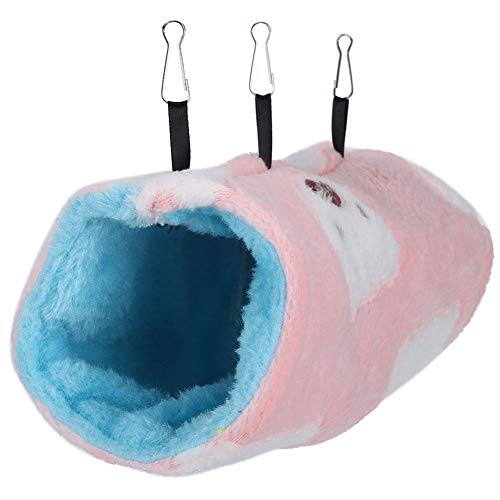 Qukaim Pet Supplies Hamster Tunnel Baumwolle Nest Kleines Haustier Hängendes Tunnelhaus Plüsch Weiches Kanalhaus für Hamster Rosa Kleiner Bär Design 30cm Lang Haustierbedarf von Qukaim