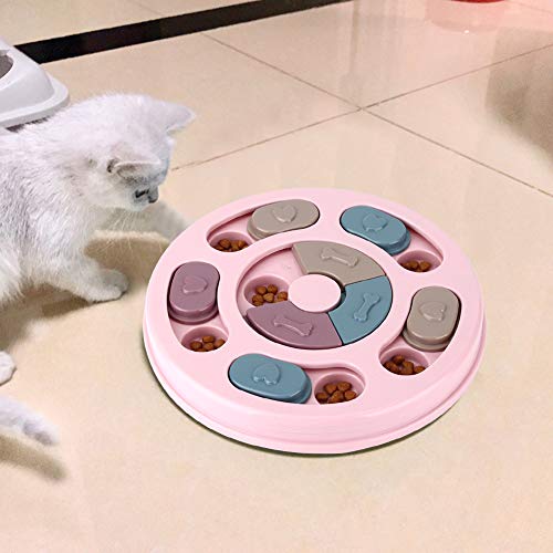 Qukaim Pet Supplies Tragbare Futternapf für Haustiere, Kunststoff, interaktives Puzzle-Spielzeug für Hunde und Katzen, rundes Design, pädagogisches Fütterungsspielzeug, Rosa von Qukaim