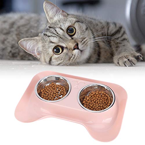 Qukaim Pet Water Bowl Stainless Steel Pet Cat Feeder Double Bowl, Non-Slip Water and Food Basin, Pink, 2 x 400ml Capacity von Qukaim