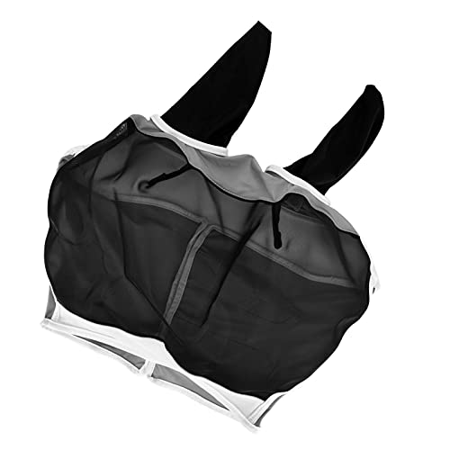 Qukaim Pferdeabdeckung Maske Atmungsaktive Pferdemaske, Universal Verstellbare Elastische Mückenfliegenabwehr Schleier Abdeckung, Schwarz, 71 x 112 x 35 cm von Qukaim