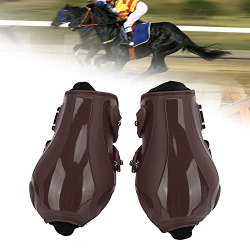 Qukaim Pferdesehne Hind Boot Horse Tendon Boots Set, Atmungsaktive Anti-Rutsch Verstellbare PU Shell Sehnenschutz Stiefel für Pferde, Braun Hinterbeine XL von Qukaim