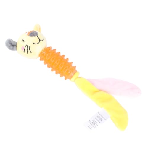 Qukaim Puppy Toys Pet Chewing Toy, Plush Molars Training Squeaky Animal Head Shape Toy for Cats and Dogs, Yellow Tiger, 25cm Long von Qukaim