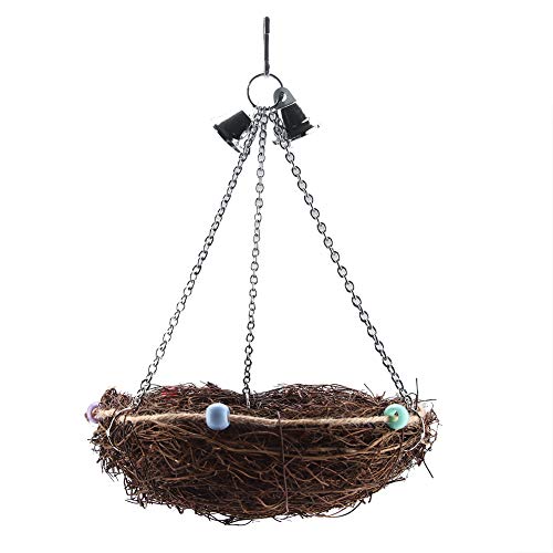 Qukaim Rattan Vögel Nest Spielzeug Rattan Vögel Papagei Nest Schaukel Hängespielzeug 27 x 20 cm mit Glocken, ideal für Papageien und kleine Vögel, lustiges Aktivitätsspielzeug für Käfig von Qukaim