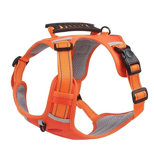 Qukaim Reflektierendes Hundegeschirr, reflektierend, verstellbar, für Haustiere, Hundegeschirr, Leine, Weste, atmungsaktiv, sicherer Gehgürtel für Outdoor-Reisen, Orange, Größe XL von Qukaim