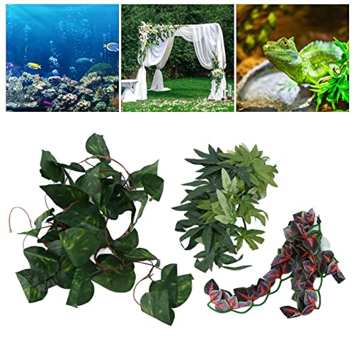 Qukaim Reptilienpflanzen, Amphibien, Hängepflanzen, Rattanimitat, mit Saugnapf, für Reptilien-Terrarium, Dekoration, 6 Stück von Qukaim