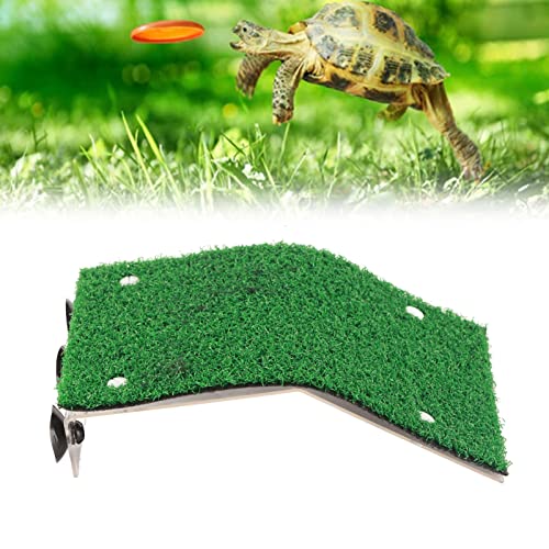 Qukaim Simulation Gras Schildkröte Rampe Kleine Schildkröte Sonnenplattform, Simulation Gras Schildkröte Leiter Ruheterrasse mit Saugnapf für Reptilienfrosch, 180 mm Länge von Qukaim