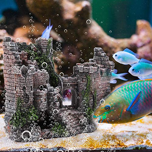 Qukaim Simulation Harz Aquarium Dekor Simulation Harz Verstecken Haus Aquarium Ornamente Dekor, Realistische Aquarium Dekor für Süß- und Salzwassertanks, 15 x 10 x 10 cm von Qukaim