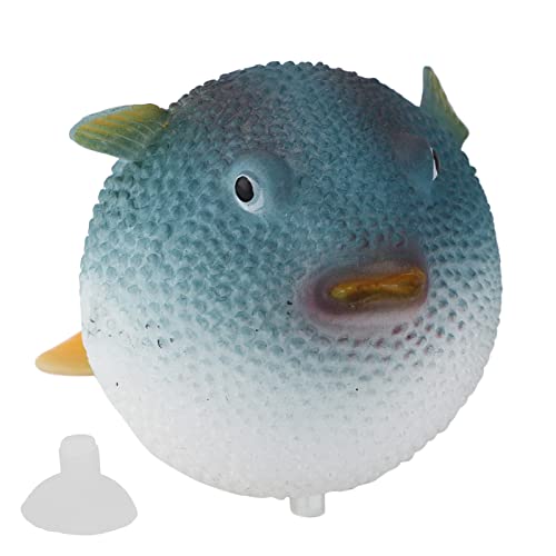 Qukaim Simulation Puffer Fisch Aquarium Puffer Fish, Leuchtende Simulation Gummifisch mit Saugnapf, Künstliche Tank Dekor für Fischbecken, Blau, 10cm Lang von Qukaim