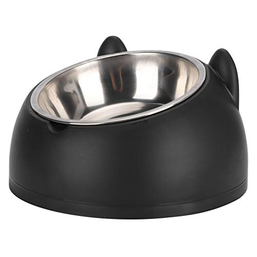 Qukaim Slip Futternapf Futternapf Haustier Futternapf Edelstahl Katze Hund Futternapf Rutschfester Futternapf mit Edelstahlnapf, Schwarz, 20cm Durchmesser von Qukaim