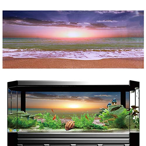 Qukaim Sonnenaufgang-Poster, 3D-Effekt, selbstklebend, Strand, Sonnenuntergang, Poster für Aquarium, Dekoration (M) von Qukaim