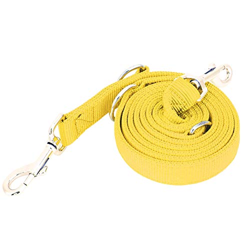 Qukaim Traktionsseil für Haustiere, Hunde, 2 m, Doppelschnalle, Nylon, flexibel mit Kette, Gelb, 2,5 cm x 200 cm von Qukaim