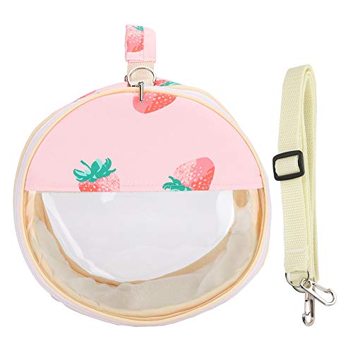 Qukaim Visible Pet Outdoor Bag Portable Hamster Carrier, Transparent Outdoor Bag for Squirrel Parrot Igel, Visible Pet Travel Bag, Pink Strawberry Design von Qukaim