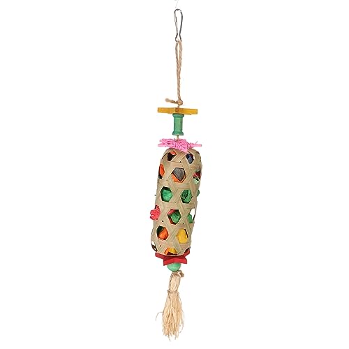Qukaim Vogelkauspielzeug Bambus Gewebt Papagei Spielzeug, Bunte Maisblätter Vogel Futtersuche Hängespielzeug für Sittiche Nymphensittiche, 30 cm lang von Qukaim