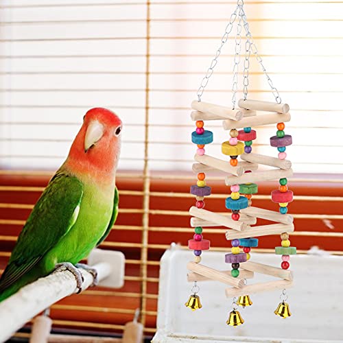 Qukaim Vogelschaukel Spielzeug Holzschaukel Stehende Stange Leiter, Bunte Perlen Hängend Beißen Kauen Spielen Vogelspielzeug Papageien Supplies, Ideal für Kleine Vögel von Qukaim