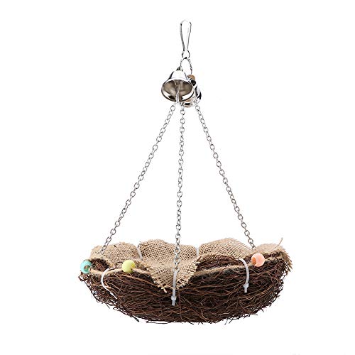 Qukaim Vogelspielzeug Rattan Vögel Nest Schaukel Hängespielzeug mit drei Kettenglocken, Vogelnest Spielzeug für Vögel, Hängeschaukel Vogelspielzeug für Vogelkäfig, Rattan Vogelspielzeug von Qukaim