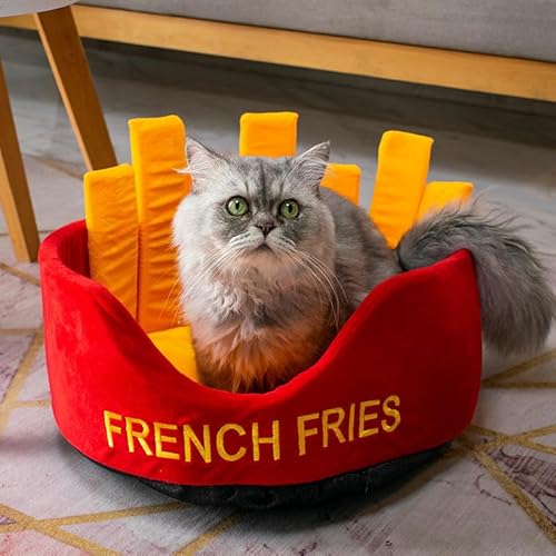 Qukaim Weiches Katzenbett, weiches Katzenbett, hautfreundlich, waschbar, Kätzchenbett, Indoor-Katzenbett mit PP-Baumwollfüllung, niedliches Pommes-Frites-Design von Qukaim