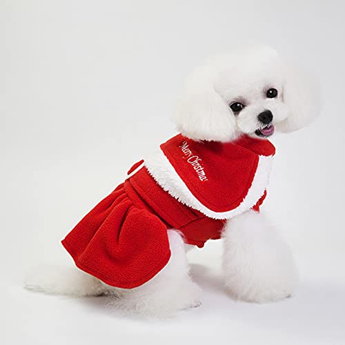 Qukaim Weihnachtliche Hundekleidung für den Winter, niedliches rotes Hundekleid, kleine Hundewelpenjacke, Haustierkleidung für Hunde, warme Kleidung für den Winter, geeignet für kleine Rassen von Qukaim