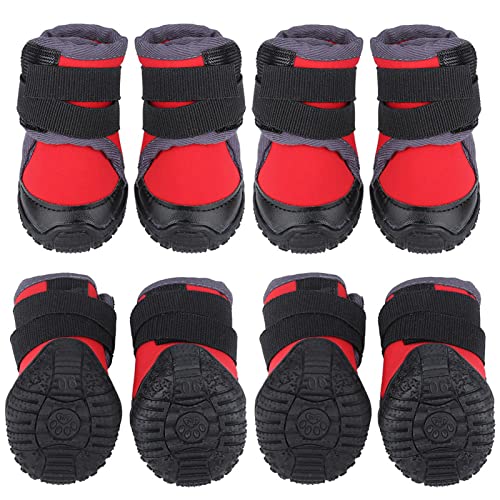 Qukaim Welpenschuhe, 4er-Pack, rutschfest, für große Hunde, Outdoor-Sport, Kletterstiefel, rot, 90# von Qukaim