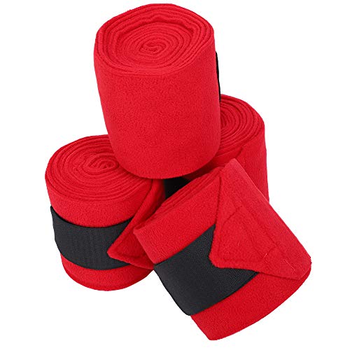 Qukaim Wraps Bandage, dicke Pferdebeinbandage, rutschfest, atmungsaktiv, Fleece-Wickelzubehör, ideal für Pferde, Rot, 4 Stück von Qukaim