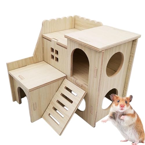 Qumiuu Hamsterhaus aus Holz, kleines Hamsterlabyrinth - Hölzernes Spielplatz-Plattform-Labyrinth,Stabile Spielplattform aus Holz, abnehmbares Hamsterhaus und Lebensraum, Kleintierversteck für von Qumiuu