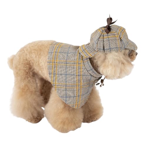 Qumiuu Hundedetektivmütze, Hundedetektiv-Outfit - Hund Halloween Cosplay Outfit,Niedliches Detektiv-Haustier-Kleidungsset, Wintermode, Umhang, Hut, Haustierkostüm, Halloween-Kostüme, Foto-Requisiten von Qumiuu