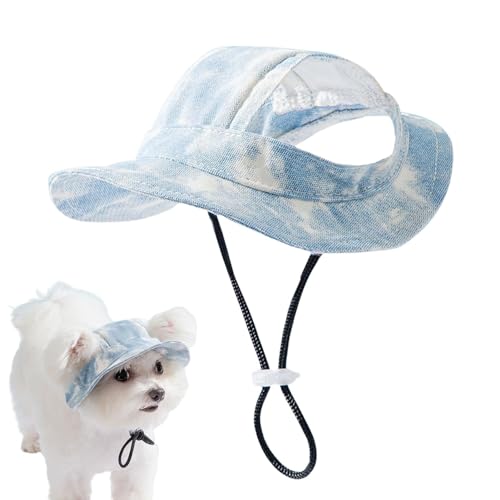 Qumiuu Hundemütze mit runder Krempe, Hundeschirmmütze - Pet Dog Mesh Poröser Sonnenhut mit Ohrlöchern,Outdoor-Visier, runde Krempe, Prinzessinnen-St, Verstellbarer Kinnriemen für kleine und von Qumiuu