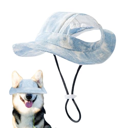 Qumiuu Hundemützen mit Ohrlöchern, Hundemütze mit runder Krempe | Pet Dog Mesh Poröser Sonnenhut mit Ohrlöchern,Outdoor-Visier, runde Krempe, Prinzessinnen-Stil, Verstellbarer Kinnriemen für kleine von Qumiuu