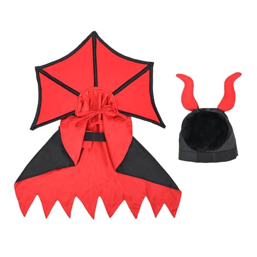 Qumiuu Hundeumhang Cosplay, Hundeumhang Kostüm | Katze Vampir Teufel Umhang und Hut | Halloween-Kostüme für kleine mittelgroße Hunde, Katzen, Welpen, Zauberer-Outfit für Haustier-Cosplay von Qumiuu