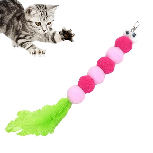 Qumiuu Katzen-Angelstock-Spielzeug,Kuscheliges Stoffkatzenspielzeug - Wurmfeder-Katzenspielzeug, Wurm-Katzenspielzeug-Nachfüllungen, Katzenstab-Regenbogenspielzeug, Katzenstab-Aufsätze von Qumiuu